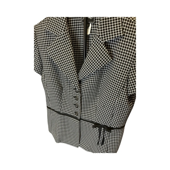 Sweet Suit Black White Checkered Peplum Blouse Top Jacket Collared Retro Chic 12 - Picture 2 of 11